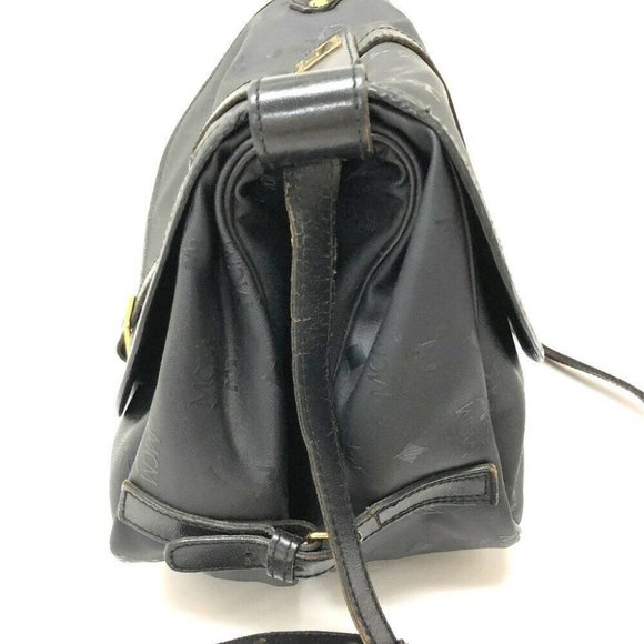 AUTHENTIC MCM Logogram Shoulder Bag Black PVC x Leather - Picture 4 of 8